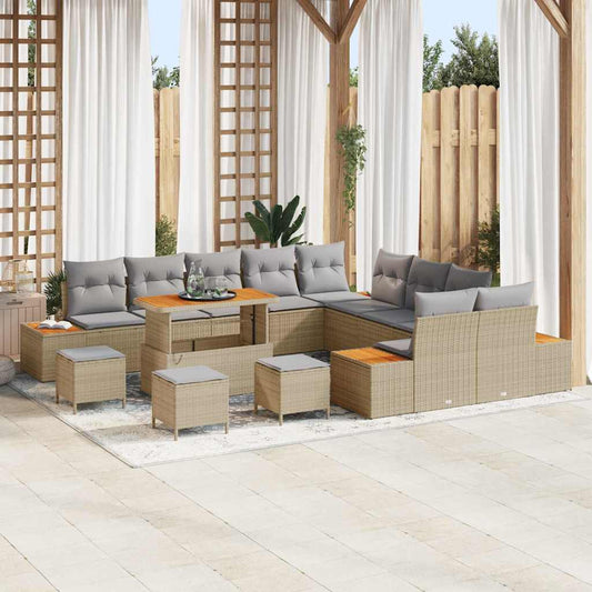 Conjunto de Sofá de Jardim com almofada Bege Rattan Sintético