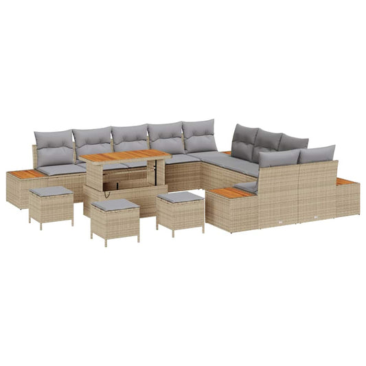 Conjunto de Sofá de Jardim com almofada Bege Rattan Sintético
