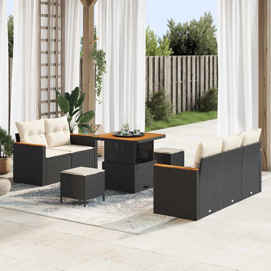 Conjunto de Sofá de Jardim 8 pcs Preto Rattan Sintético