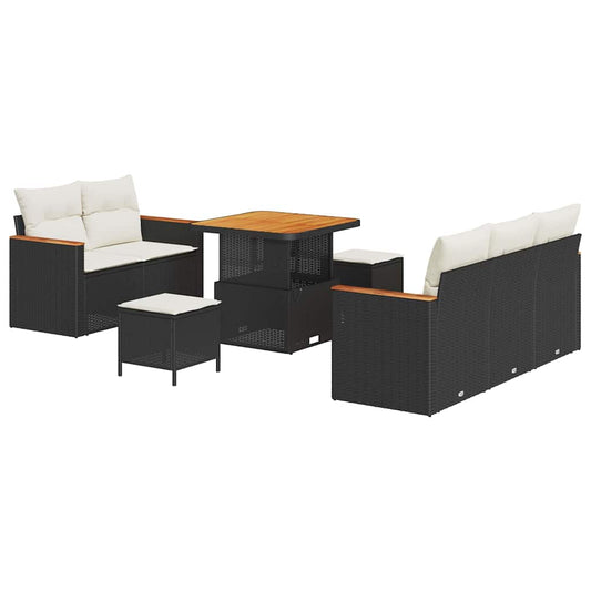 Conjunto de Sofá de Jardim 8 pcs Preto Rattan Sintético