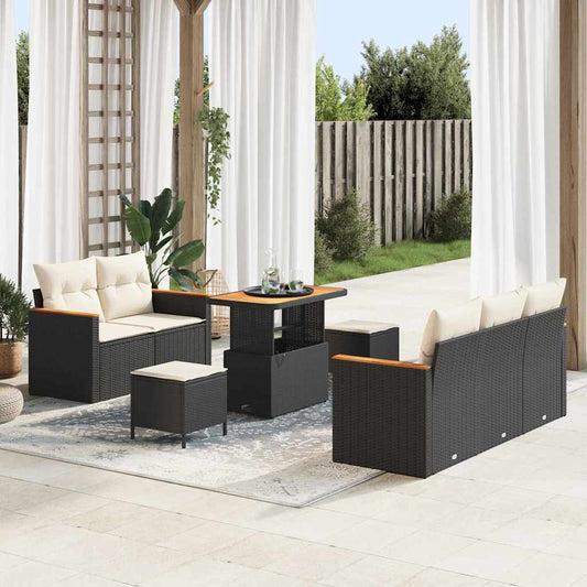Conjunto de Sofá de Jardim 8 pcs Preto Rattan Sintético
