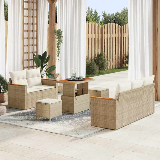 Conjunto de Sofá de Jardim 8 pcs Bege Rattan Sintético