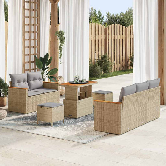 Conjunto de Sofá de Jardim 8 pcs Bege Rattan Sintético