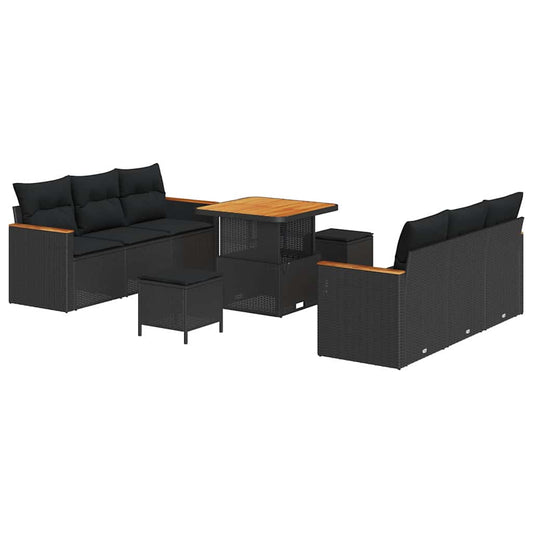 Conjunto de Sofá de Jardim 9 pcs Preto Rattan Sintético