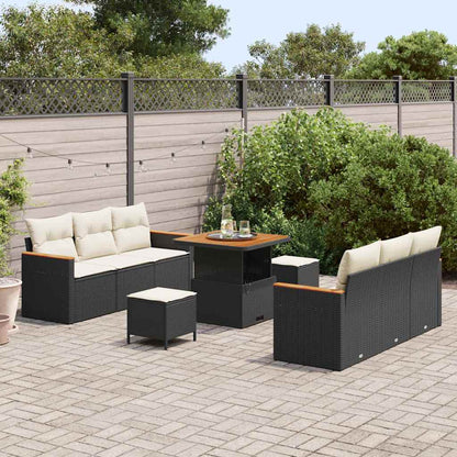 Conjunto de Sofá de Jardim 9 pcs Preto Rattan Sintético