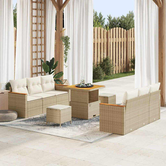 Conjunto de Sofá de Jardim 9 pcs Bege Rattan Sintético