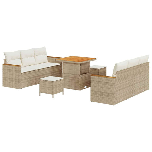 Conjunto de Sofá de Jardim 9 pcs Bege Rattan Sintético