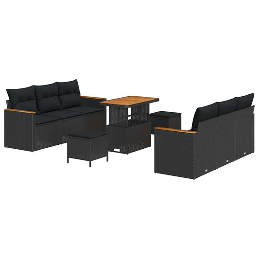 Conjunto de Sofá de Jardim 9 pcs Preto Rattan Sintético