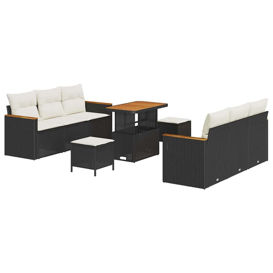 Conjunto de Sofá de Jardim 9 pcs Preto Rattan Sintético