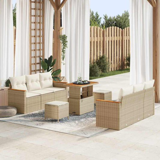 Conjunto de Sofá de Jardim 9 pcs Bege Rattan Sintético