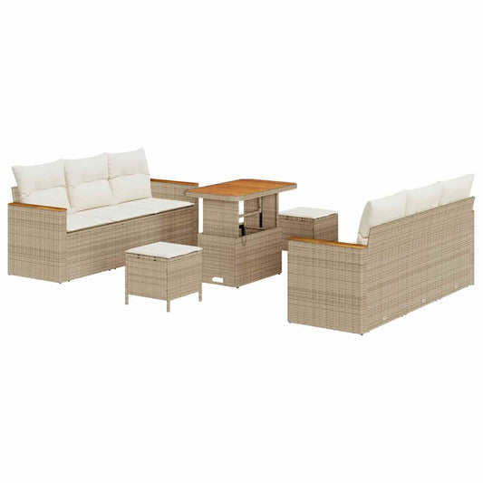 Conjunto de Sofá de Jardim 9 pcs Bege Rattan Sintético