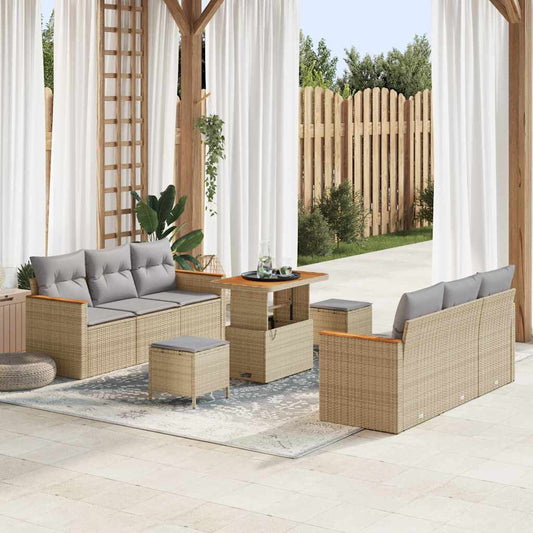 Conjunto de Sofá de Jardim 9 pcs Bege Rattan Sintético