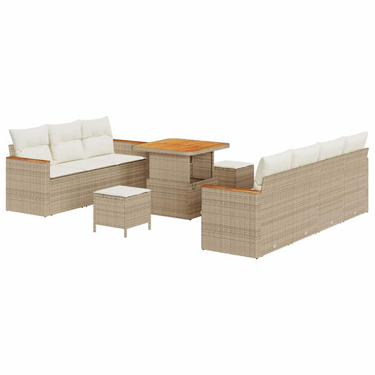 Conjunto de Sofá de Jardim 10 pcs Bege Rattan Sintético
