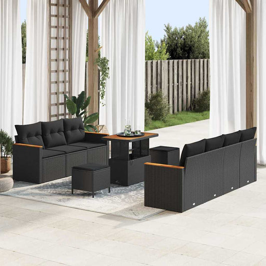 Conjunto de Sofá de Jardim 10 pcs Preto Rattan Sintético