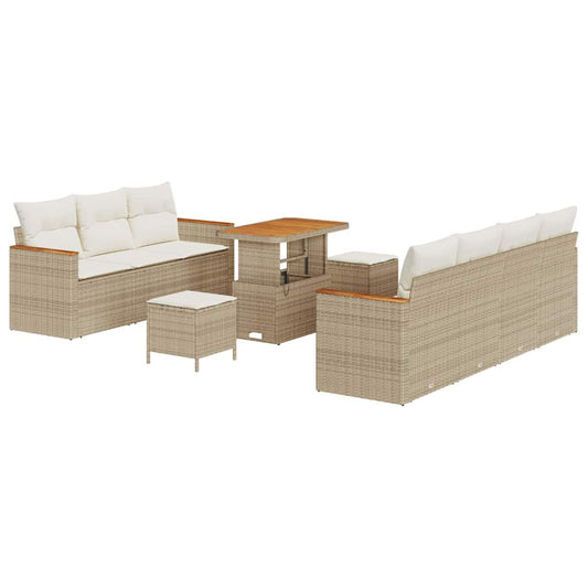 Conjunto de Sofá de Jardim 10 pcs Bege Rattan Sintético
