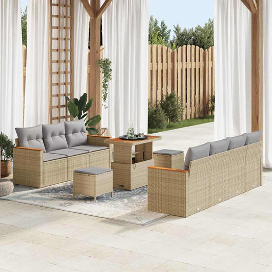 Conjunto de Sofá de Jardim 10 pcs Bege Rattan Sintético