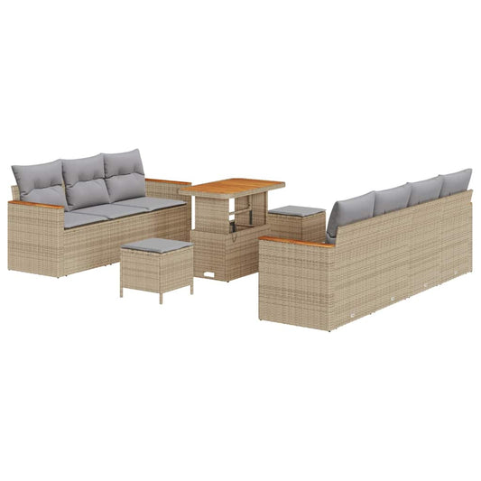 Conjunto de Sofá de Jardim 10 pcs Bege Rattan Sintético