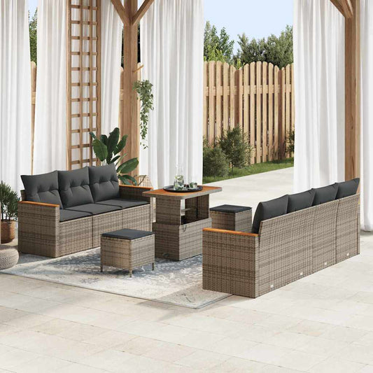 Conjunto de Sofá de Jardim 10 pcs Cinzeto Rattan Sintético