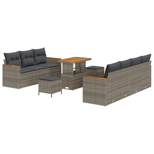 Conjunto de Sofá de Jardim 10 pcs Cinzeto Rattan Sintético