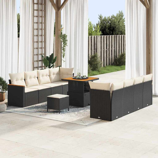 Conjunto de Sofá de Jardim com almofada Preto Rattan Sintético