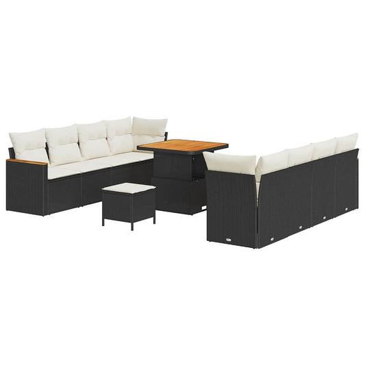Conjunto de Sofá de Jardim com almofada Preto Rattan Sintético