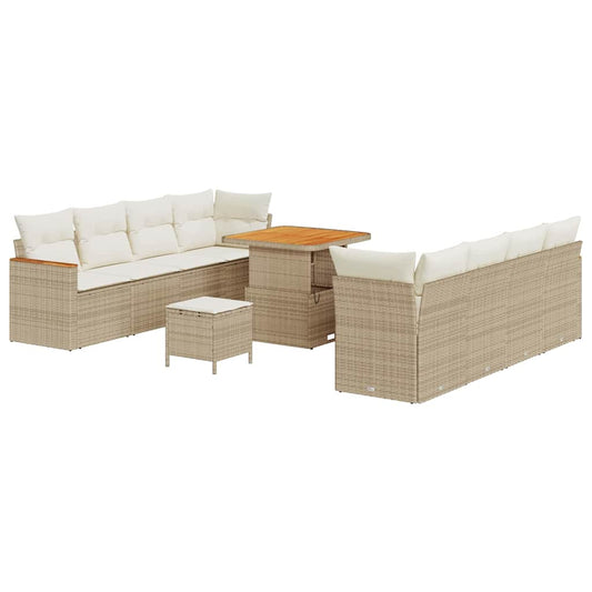 Conjunto de Sofá de Jardim com almofada Bege Rattan Sintético