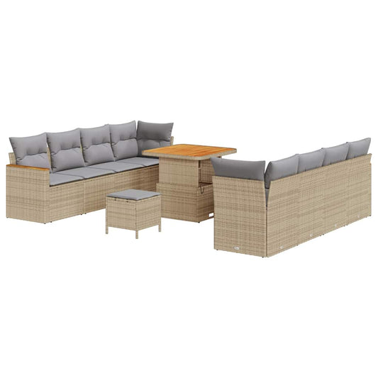 Conjunto de Sofá de Jardim com almofada Bege Rattan Sintético