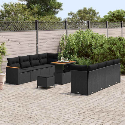 Conjunto de Sofá de Jardim com almofada Preto Rattan Sintético