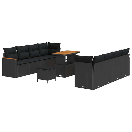 Conjunto de Sofá de Jardim com almofada Preto Rattan Sintético