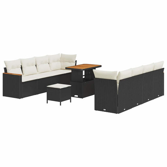 Conjunto de Sofá de Jardim com almofada Preto Rattan Sintético