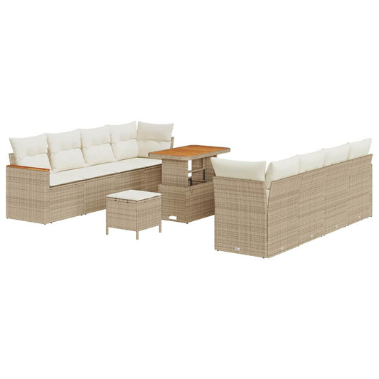 Conjunto de Sofá de Jardim com almofada Bege Rattan Sintético