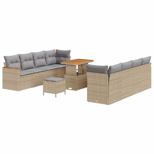 Conjunto de Sofá de Jardim com almofada Bege Rattan Sintético