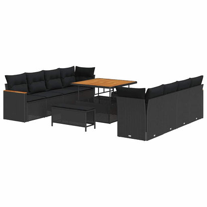 Conjunto de Sofá de Jardim com almofada Preto Rattan Sintético