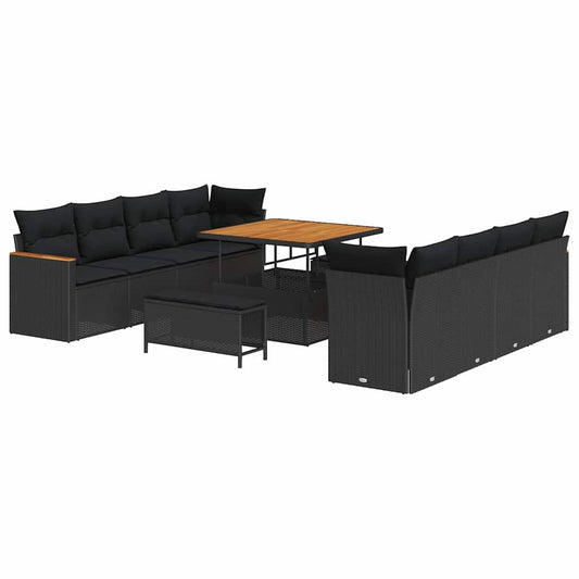 Conjunto de Sofá de Jardim com almofada Preto Rattan Sintético