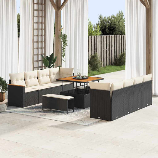 Conjunto de Sofá de Jardim com almofada Preto Rattan Sintético