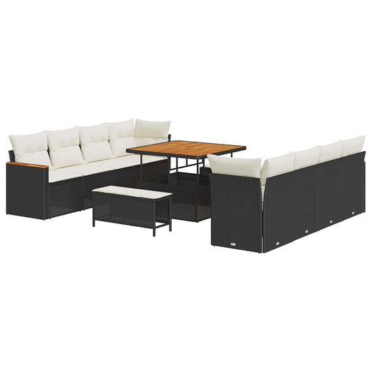 Conjunto de Sofá de Jardim com almofada Preto Rattan Sintético