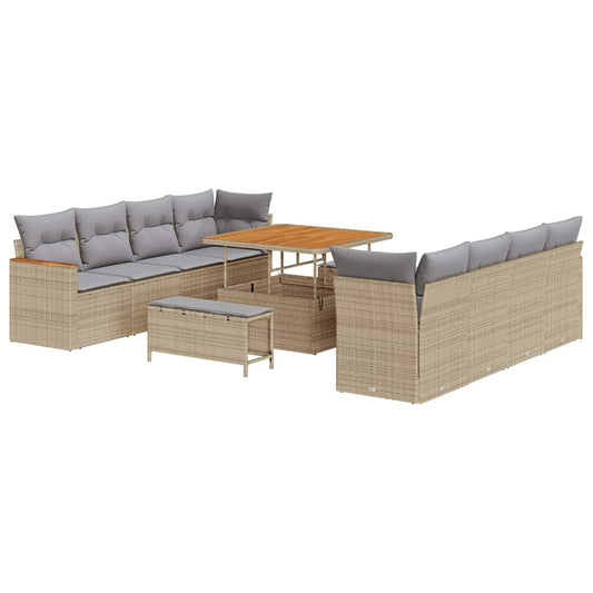 Conjunto de Sofá de Jardim com almofada Bege Rattan Sintético