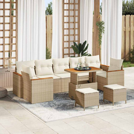 Conjunto de Sofá de Jardim 10 pcs Bege Rattan Sintético