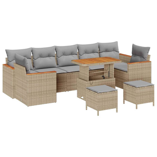 Conjunto de Sofá de Jardim 10 pcs Bege Rattan Sintético