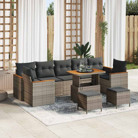 Conjunto de Sofá de Jardim 10 pcs Cinzeto Rattan Sintético