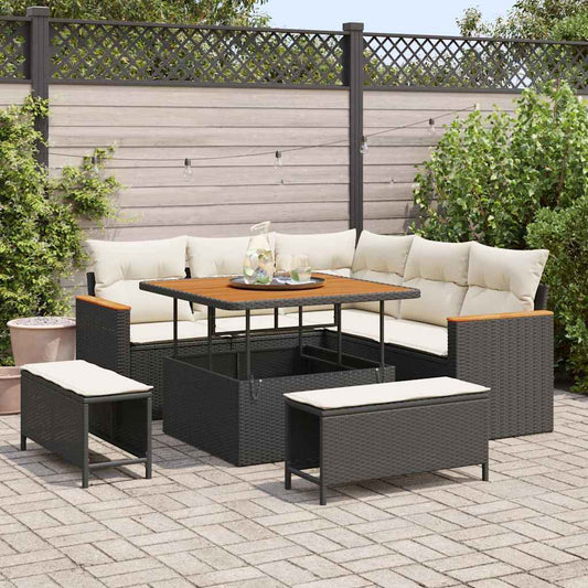 Conjunto de Sofá de Jardim com almofada Preto Rattan Sintético
