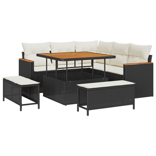 Conjunto de Sofá de Jardim com almofada Preto Rattan Sintético