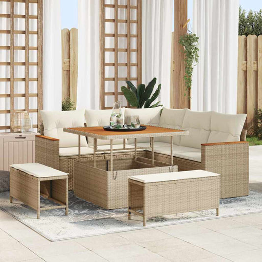 Conjunto de Sofá de Jardim com almofada Bege Rattan Sintético
