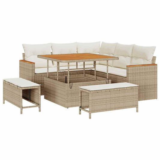Conjunto de Sofá de Jardim com almofada Bege Rattan Sintético
