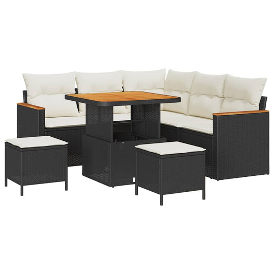 Conjunto de Sofá de Jardim com almofada Preto Rattan Sintético