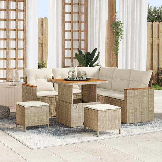 Conjunto de Sofá de Jardim com almofada Bege Rattan Sintético