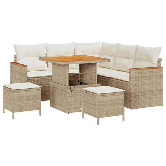 Conjunto de Sofá de Jardim com almofada Bege Rattan Sintético