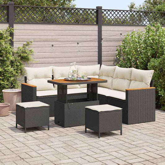 Conjunto de Sofá de Jardim com almofada Preto Rattan Sintético