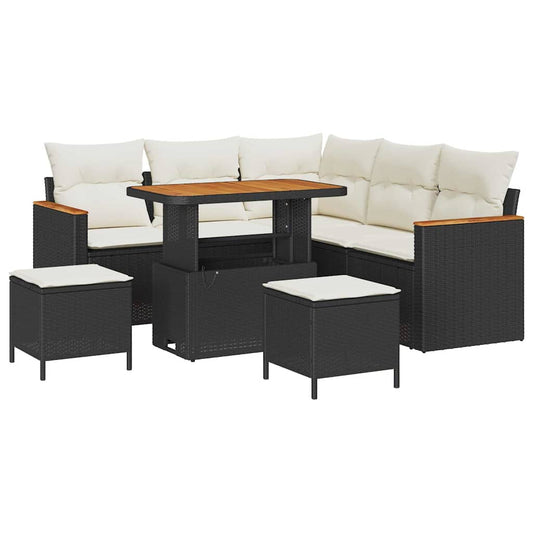 Conjunto de Sofá de Jardim com almofada Preto Rattan Sintético