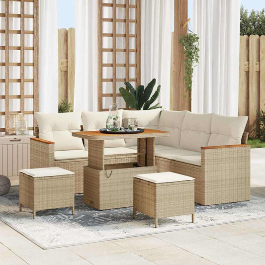 Conjunto de Sofá de Jardim com almofada Bege Rattan Sintético